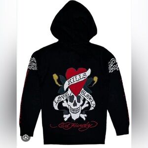 NEW Sz 2X Ed Hardy Christian Audigier Hooded Graphic Sweater Full Zip MRSP$298